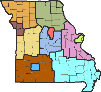 Map of Missouri Counties and Regions